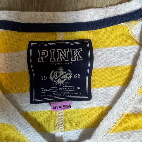 Y2K Vintage Victoria’s Secret PINK Yellow and Gray Striped Long Sleeve Henley - Picture 2 of 8